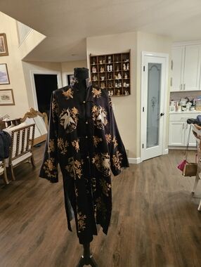 Estate vintage Silk Chinese Embroidered Kimono Coat Jacket Robe Cranes 1940s